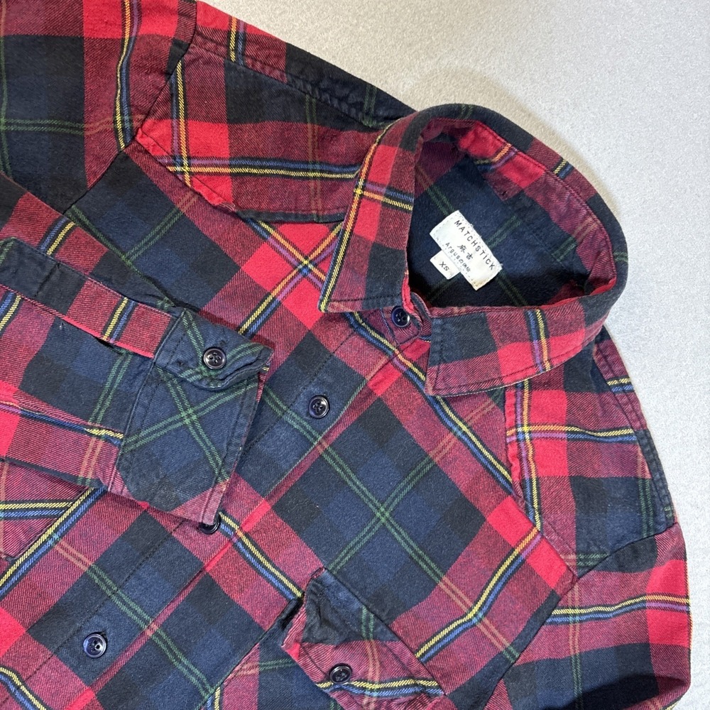 Matchstick Women's S Plaid Flannel Button Up Long Sleeve Shirt Red Size XS Small